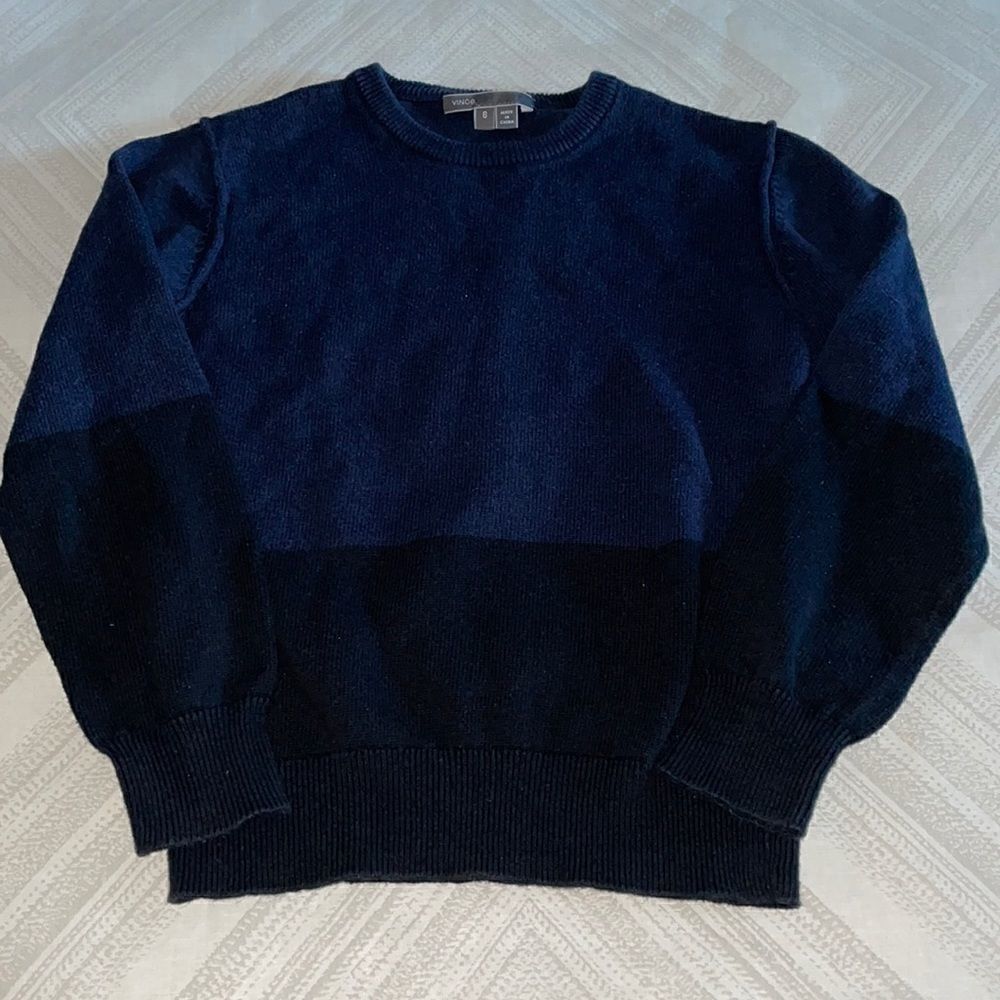 Vince Boys Navy Blue & Black Crewneck Sweater